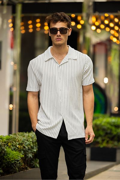 3MODA Ανδρικό ριγέ κοντομάνικο πουκάμισο oversize