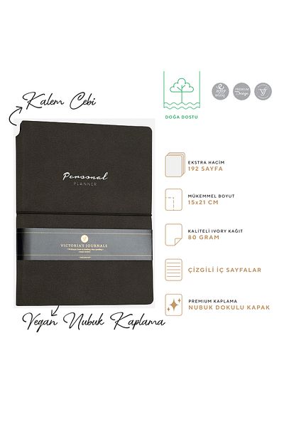 Victoria's Journals Kuka Piele Vegană Copertă Flexibilă Planificator Elastic Blocnotes cu dungi 15x21 Cm (a5) Negru