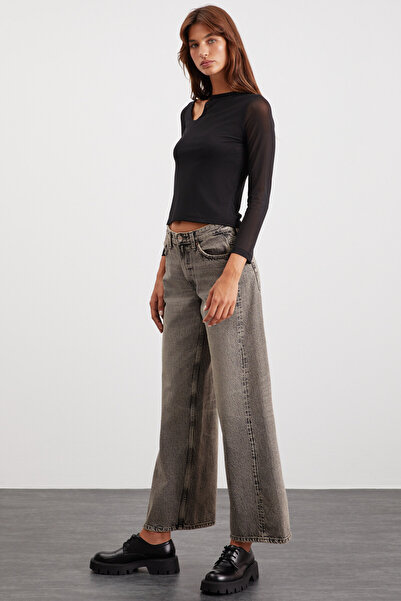 GRIMELANGE Venetıa Kadın Esnek Tül Kumaşla Ön Kısmı Çift Kat Siyah Bluz