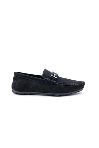 MARCOMEN Men's Loafer - Genuine Suede Leather, Black, Buckle, Laceless Shoes