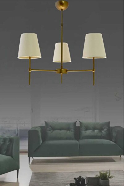 BSA LIGHTING HENNA  3'LÜ ESKİTME BOYALI  MODERN  AVİZE  (KONİK KREM ABAJURLU)