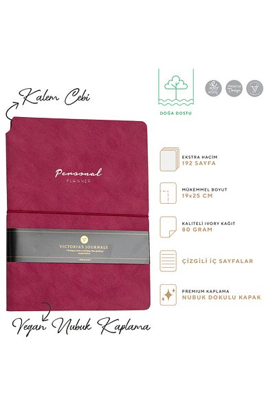 Victoria's Journals Fuchsia Kuka Vegan Leather Planner Lined Notepad - Flexible Cover and Elastic, 19X25 cm