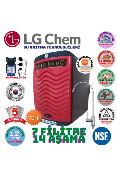 LG Chem GOLD PLUS POMPALI SİYAH-KIRMIZI 12 LİTRE  7 FİLİTRE 14 AŞAMA SU ARITM...