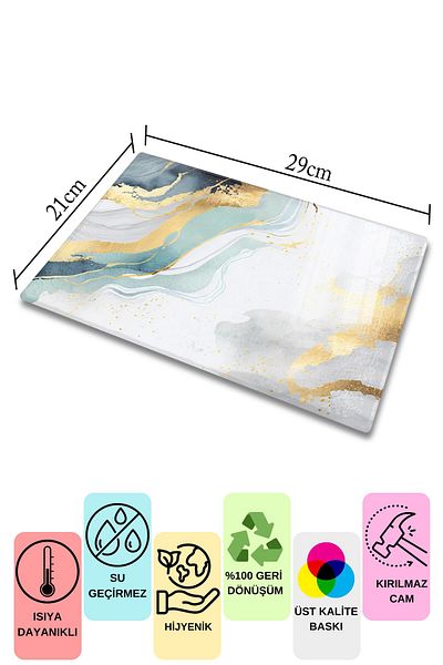 Postifull Glass Cutting Board, Chopping Board, Aesthetic Marble Pattern, Thick and Tempered Unbreakable Glass, 21*30cm