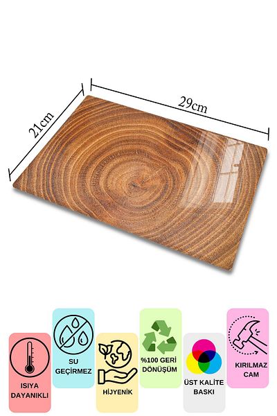 Postifull Glass Cutting Board, Chopping Board, Natural Wood Pattern, Thick and Tempered Unbreakable Glass, 21*30cm