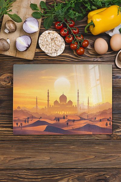 Postifull Glass Cutting Board, Chopping Board, Ramadan Special Pattern, Thick and Tempered Unbreakable Glass, 21*30cm
