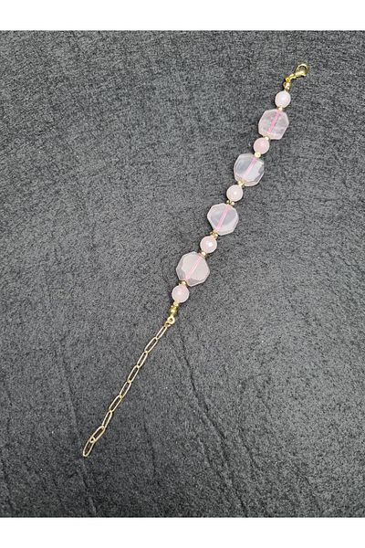 Yüksel Boncuk Pink Quartz Stone Women's Natural Stone Bracelet