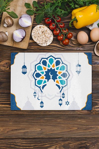 Postifull Glass Cutting Board, Chopping Board, Ramadan Special Pattern, Thick and Tempered Unbreakable Glass, 21*30cm