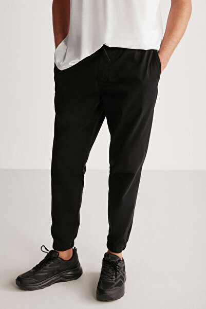 GRIMELANGE Ανδρικό υφαντό μαύρο παντελόνι Jakob με 4 τσέπες, με ελαστικά πόδια