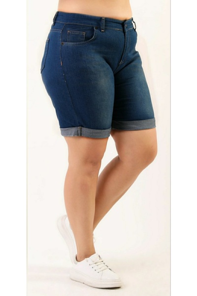 HaiModa Kadın Büyük Beden Duble Paça Kot Şort Lacivert