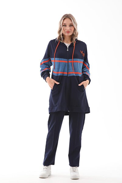 WestBound Γυναικείο Σετ Φόρμας Διπλής Φόρμας με Κομμένο Τζιν και Ριγέ Κάτω Μπλουζάκι ΣΕΤ ΣΚΟΥΡΟ ΜΠΛΕ