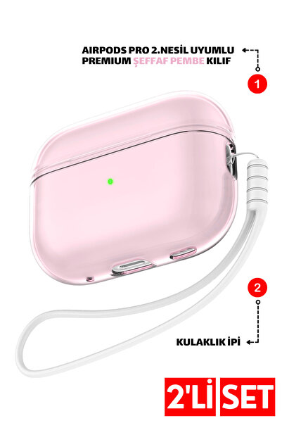 EWEC İkili Set | Pro 2. Nesil Uyumlu Şeffaf Pembe Premium Kulaklık Kılıfı Ve ...