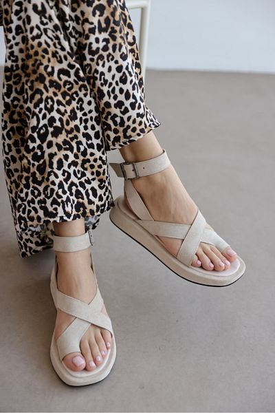 selinshoes Sandale Flip Flops Sandra din piele intoarsa bej pentru dama