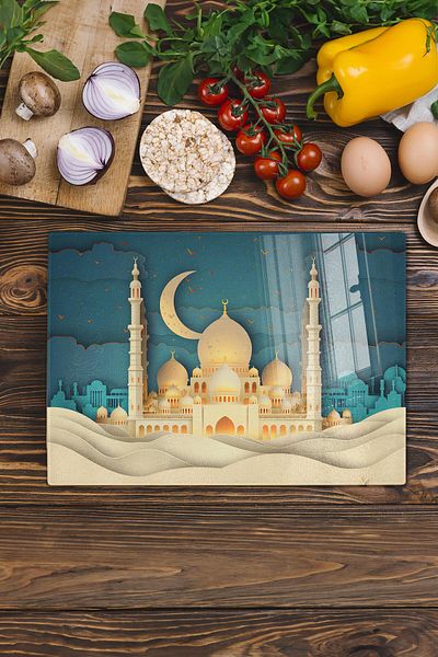 Postifull Glass Cutting Board, Chopping Board, Ramadan Special Pattern, Thick and Tempered Unbreakable Glass, 21*30cm