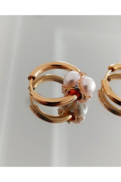 PAMES Zircon Stone and Pearl Rose Earrings - Dual Use
