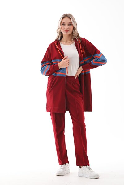 WestBound Γυναικείο Σετ Φόρμας Διπλής Φόρμας με Τεμάχια Τζιν Κορδέλα Κάτω Μπορντό