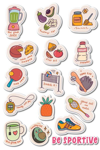 Postifull Health & Sports Themed Sticker and Label Set - Medium Size - Waterproof, Thick Adhesive Sticker Set