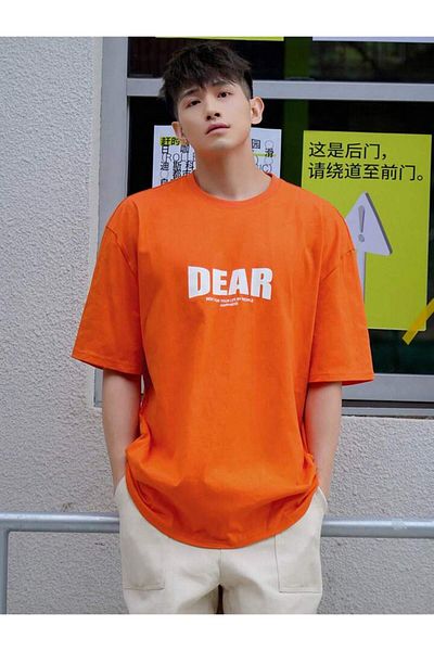 DEEPSENCE Unisex Oversize DEAR εμπριμέ πορτοκαλί μπλουζάκι