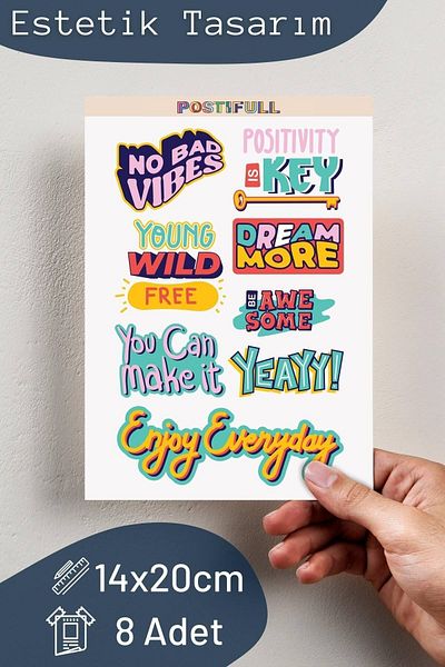 Postifull Σετ αυτοκόλλητων με θέμα Motivational - Σετ αυτοκόλλητων 8 τεμαχίων - Αυτοκόλλητο συμβατό με τηλέφωνο, tablet, φορητό υπολογιστή