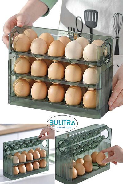 BULİTRA Su Armatürleri Egg Organizer with 30 Compartments - 3-Tier Refrigerator Egg Shelf Storage Container
