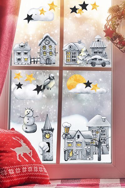 Postifull New Year Sticker Set, New Year Christmas Ornament, Christmas Decoration, Door, Wall And Glass Decoration Sticker