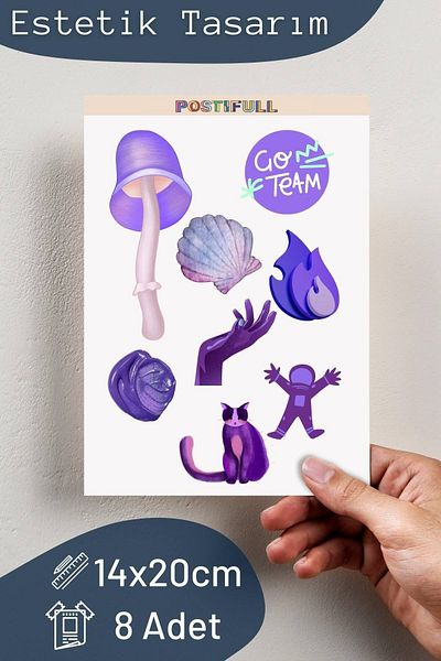 Postifull More Themed Sticker Set - 8 Piece Sticker Set - Phone, Tablet, Notebook Laptop Compatible Stickers