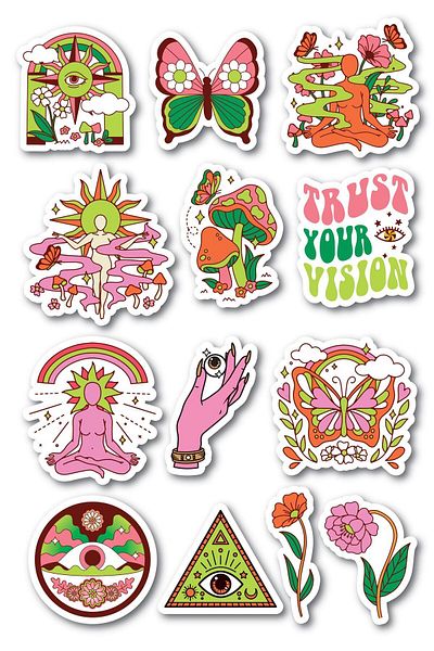 Postifull Indie Themed Sticker Set - 12 Pieces Sticker Set - Phone, Tablet, Notebook Laptop Compatible Sticker