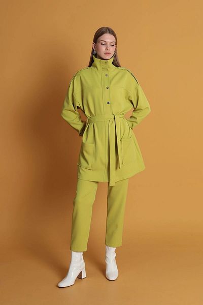CARLASTYLE Atlas Fabric Epaulettes Stone Espiri Women's Suit (Pants and Jacket)