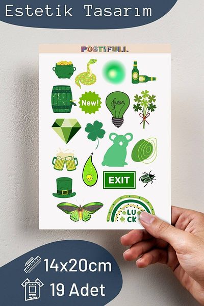 Postifull Green Themed Sticker Set - 19 Piece Sticker Set - Phone, Tablet, Notebook Laptop Compatible Sticker