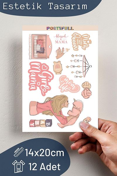 Postifull Mother Girl Themed Sticker and Label Set - Gender Party, Baby Shower Sticker Set - Pink
