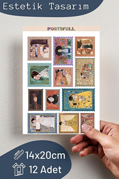 Postifull Vintage ve Sanat Etiket Seti, 12 Adet Su Geçirmez, Vintage Sticker, Journal, Memopad, Günlük Uyumlu