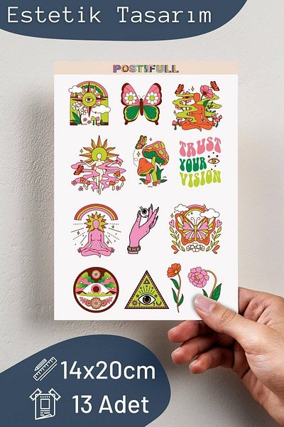 Postifull Indie Themed Sticker Set - 12 Pieces Sticker Set - Phone, Tablet, Notebook Laptop Compatible Sticker