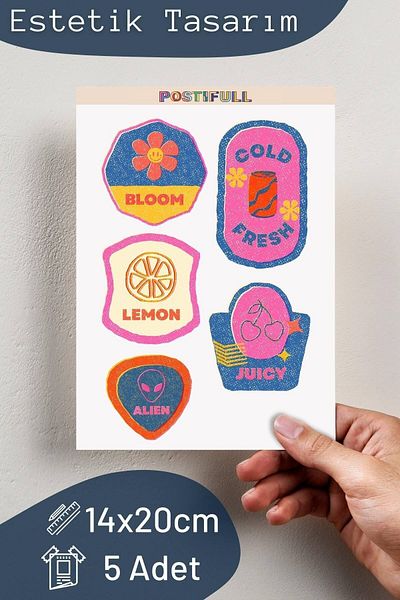 Postifull Indie Themed Sticker Set - 5 Piece Sticker Set - Phone, Tablet, Notebook Laptop Compatible Sticker