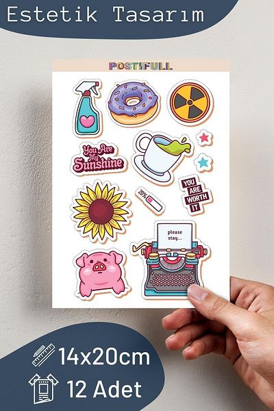 Postifull Minimal Themed Sticker Set - 12 Piece Sticker Set - Phone, Tablet, Notebook Laptop Compatible Stickers