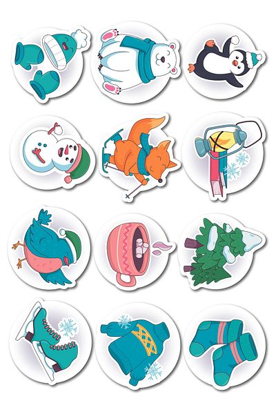 Postifull Winter Themed Sticker and Label Set - Medium Size - Waterproof, Thick Adhesive Sticker Set