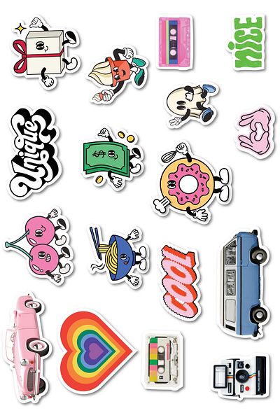 Postifull Large Size 17 Pieces Waterproof Colorful Sticker Set - Laptop, Phone, Suitcase Compatible