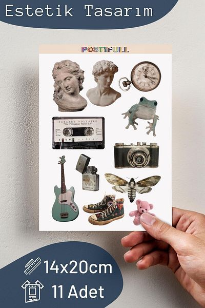 Postifull Vintage Themed Sticker Set - 11 Piece Sticker Set - Phone, Tablet, Notebook Laptop Compatible Sticker