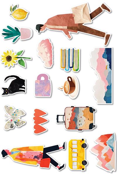 Postifull Colorful Sticker Set, Large Size, 16 Pieces Waterproof, Sticker Set, Laptop, Phone, Suitcase Compatible