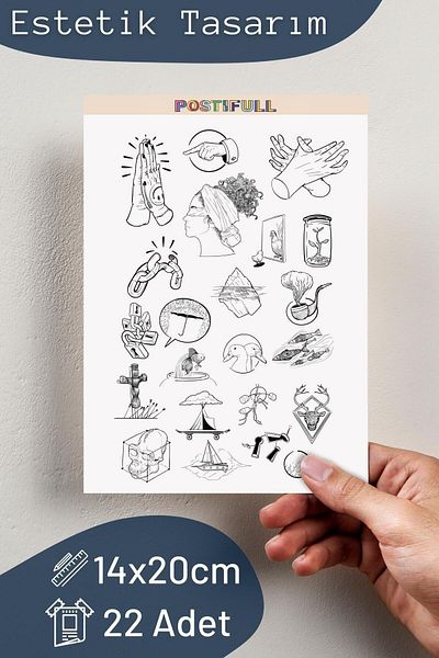 Postifull Black and White Themed Sticker Set - 22 Piece Sticker Set - Phone, Tablet, Notebook Laptop Compatible Stickers