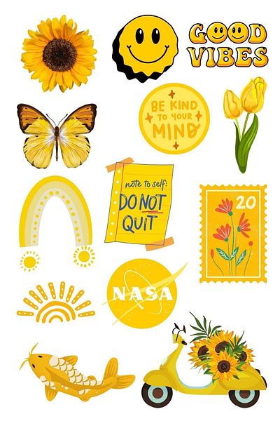 Postifull Yellow Themed Sticker Set - 13 Piece Sticker Set - Phone, Tablet, Notebook Laptop Compatible Sticker