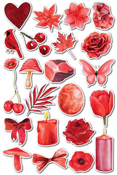 Postifull Red Themed Sticker Set - 23 Piece Sticker Set - Phone, Tablet, Notebook Laptop Compatible Sticker