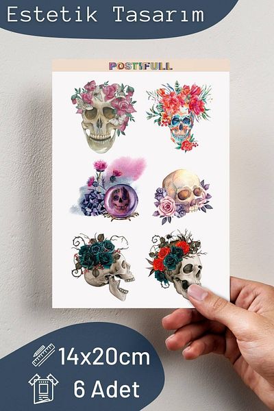 Postifull Skull Themed Sticker Set - 6 Pieces Sticker Set - Phone, Tablet, Notebook Laptop Compatible Sticker