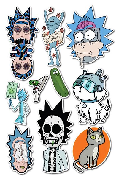Postifull 10 Adet Rick and Morty Sticker Seti - Telefon, Tablet, Defter, Lapt...