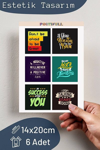 Postifull Motivational Themed Sticker Set - 6 Piece Sticker Set - Phone, Tablet, Notebook Laptop Compatible Sticker