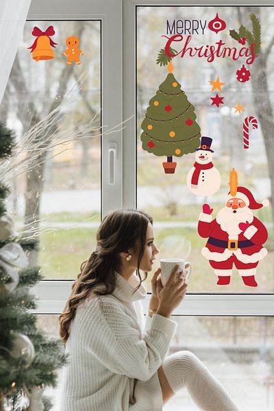 Postifull New Year Sticker Set, Aesthetic Christmas Ornament, New Year Decoration, Door, Wall and Glass Decoration Sticker