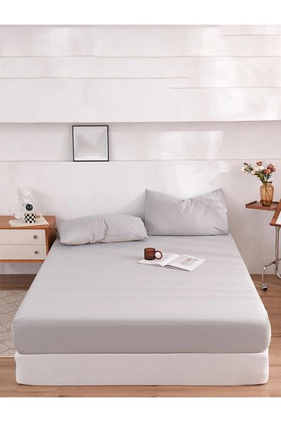 Totem Ranforce Light Gray Cotton Elastic Sheet Set with Pillowcase