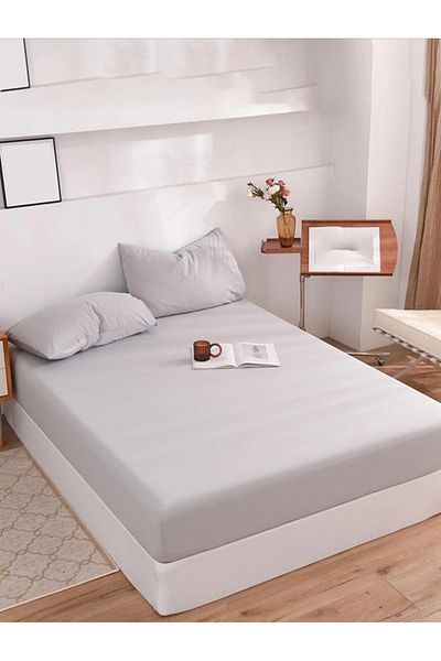 Totem Ranforce Light Gray Cotton Elastic Sheet Set with Pillowcase