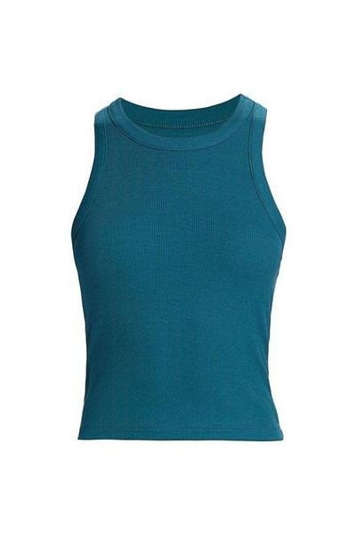 VivaJoy Ribbed Halter Collar Blue Tank Top