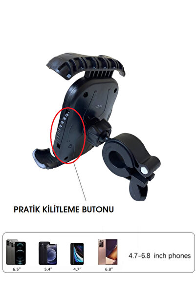 güvenlisepet Motosiklet, Elektrikli Scooter,  E-Bike , Bisiklet Telefon Tutucu Gidona Bağlantılı /Çevirmeli Kilit