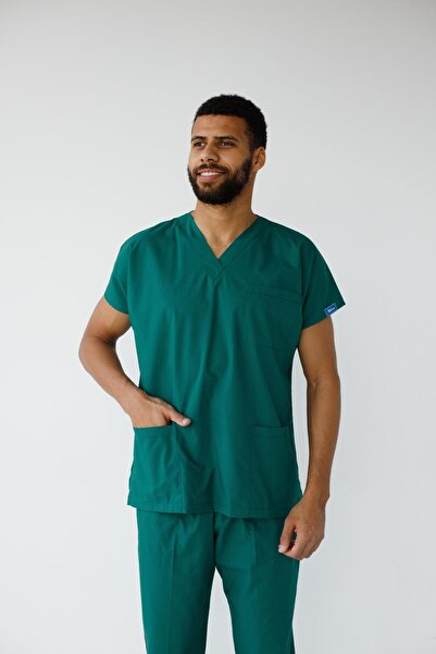 Dr. Mitra Men's Lycra Bat Sleeve Nurse Doctor Suit Operating Room Green